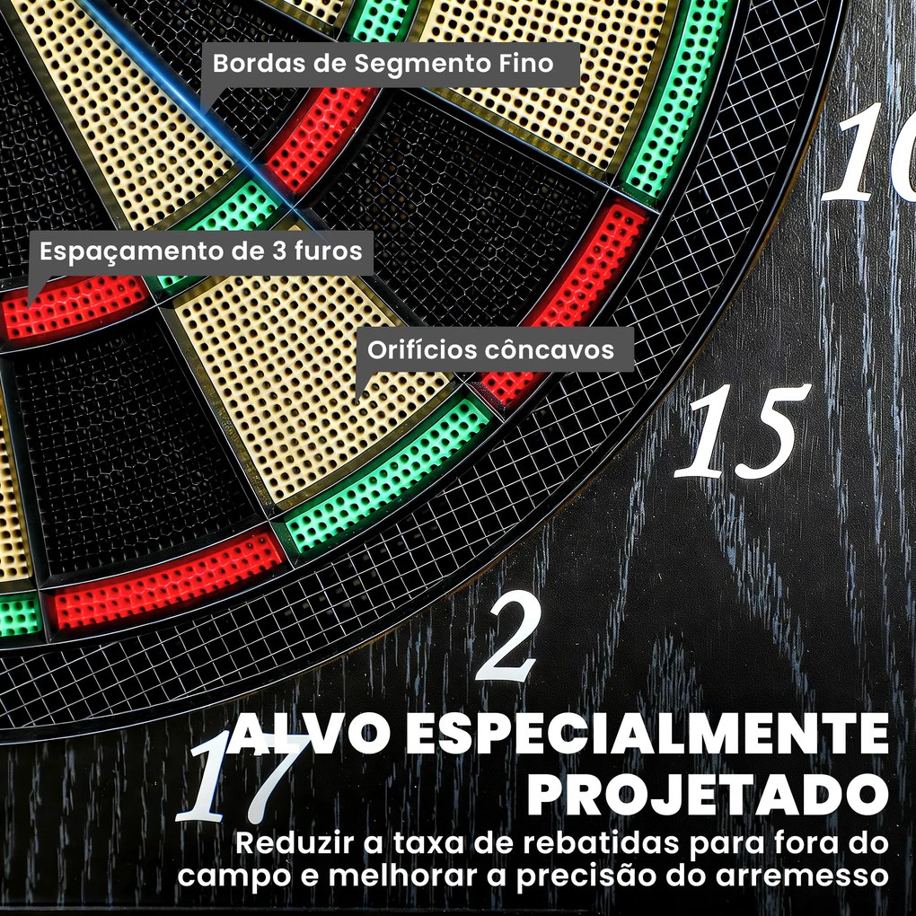 Alvo Eletrónico com 6 Dardos de Ponta Macia e 24 Pontas de Substituição 2 Ecrãs LED Avisos de Voz até 8 Jogadores com 25 Jogos
