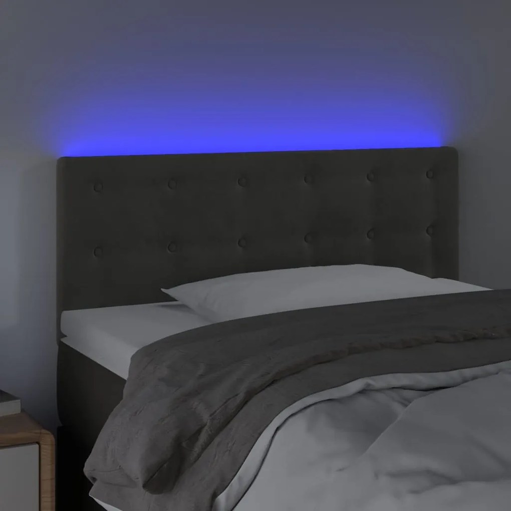 Cabeceira de cama c/ luzes LED veludo 80x5x78/88cm cinza-escuro