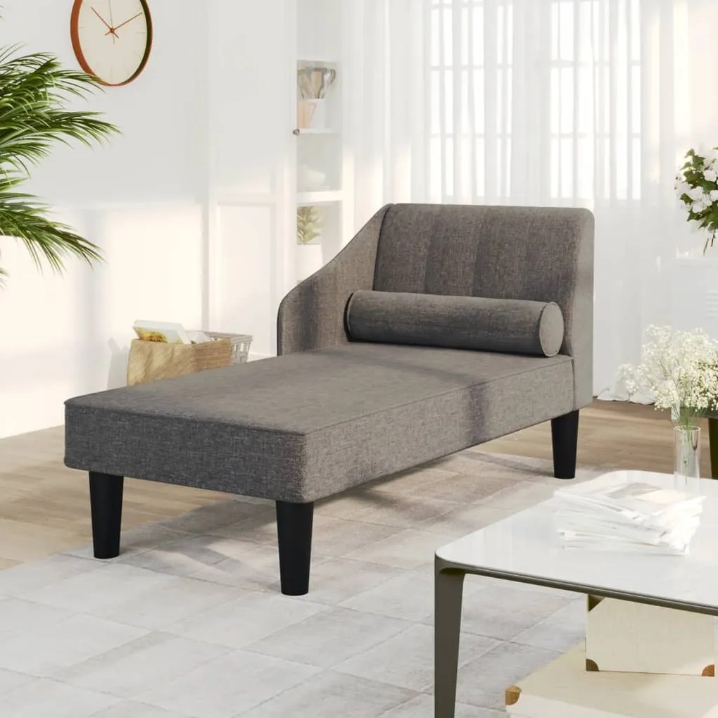 vidaXL Chaise longue com rolo tecido cinza-escuro