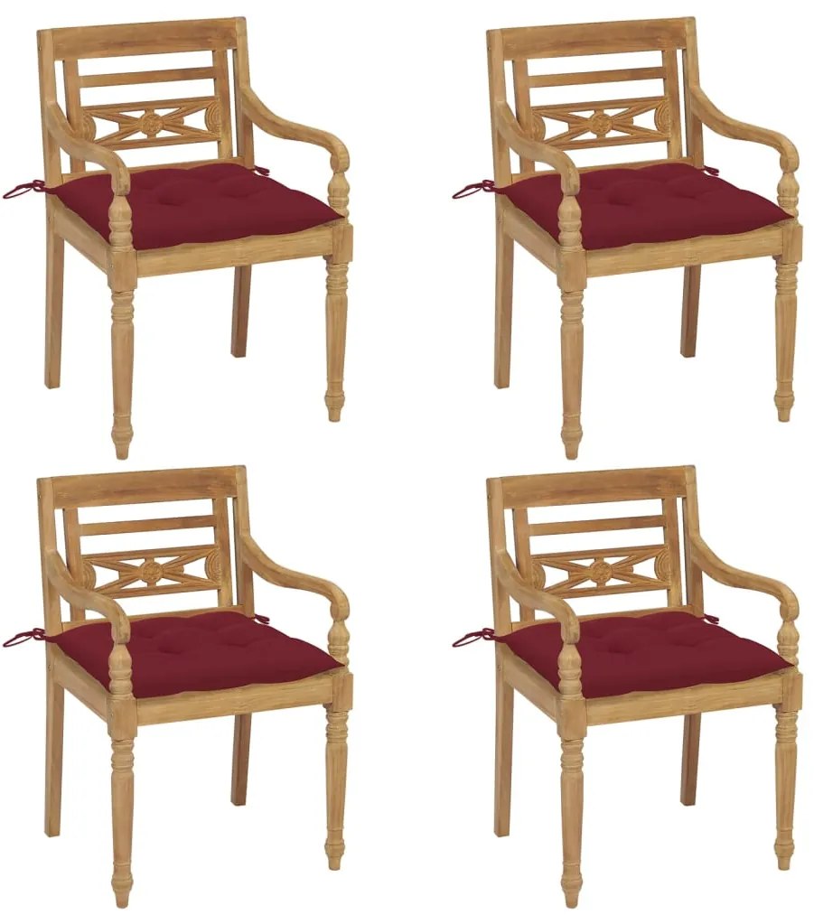 vidaXL Cadeiras Batávia com almofadões 4 pcs madeira de teca maciça