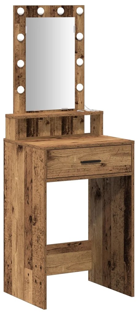 Mesa de Maquiagem vidaXL com Luzes de LED Madeira Antiga 50x41x140 cm