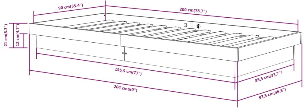 Estrutura de cama 90x200 cm madeira maciça