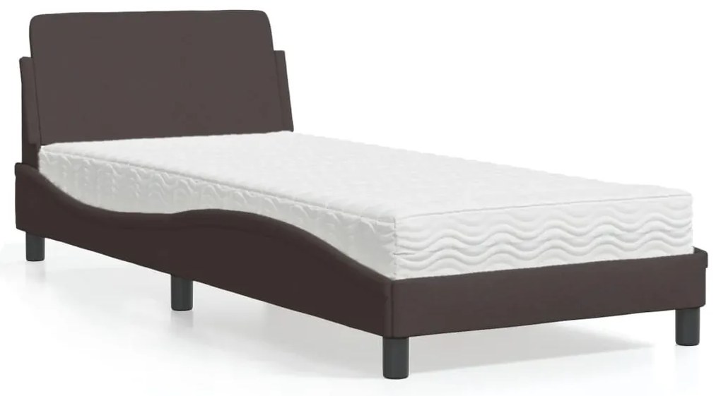 Cama com colchão 90x200 cm tecido castanho-escuro