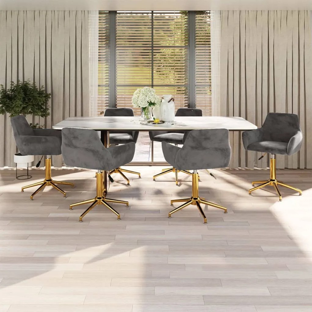 vidaXL Cadeiras de jantar giratórias 6 pcs veludo cinzento-escuro