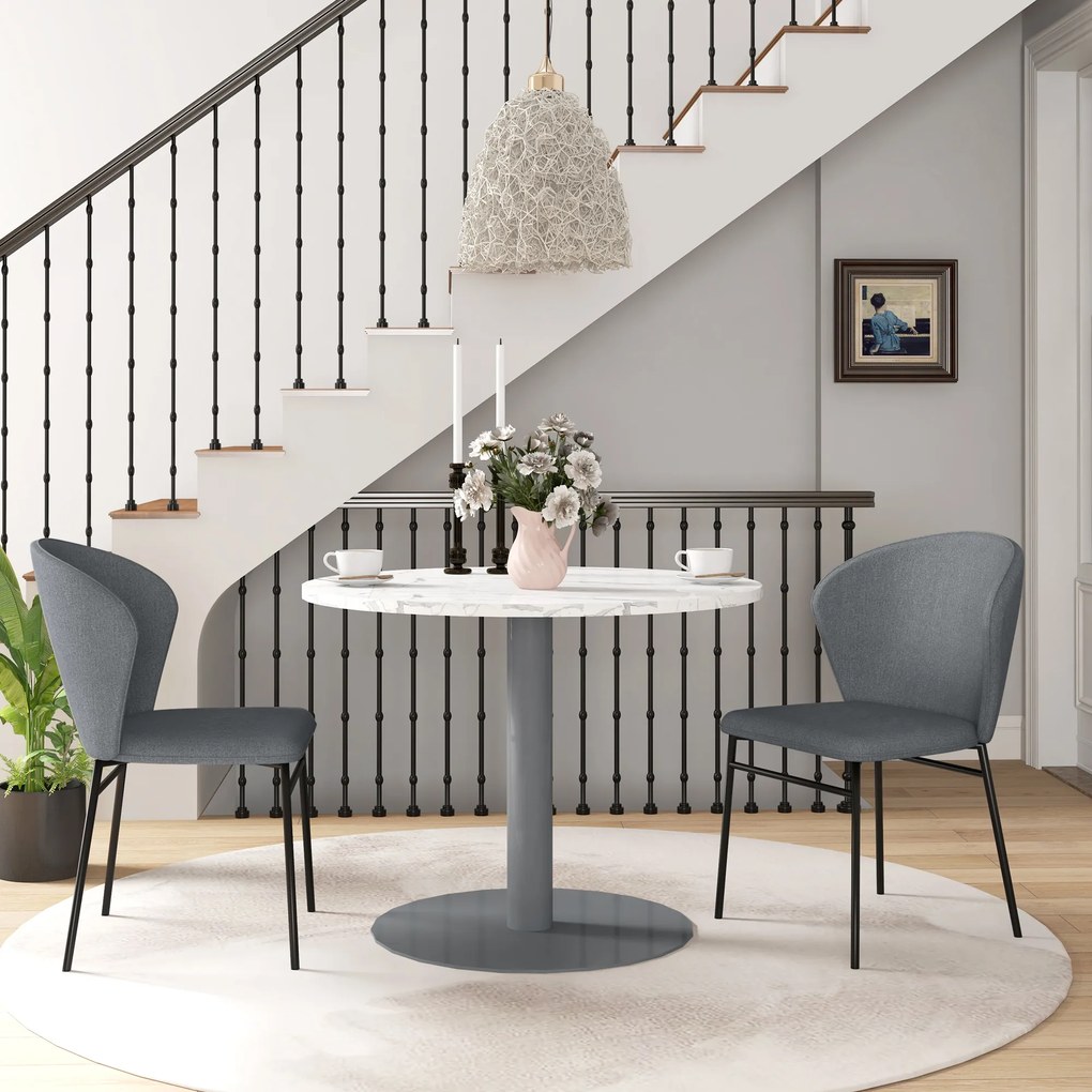 Conjunto de 2 cadeiras de sala de jantar com assento estofado em tecido com aspeto de linho (MESA NÃO INCLUÍDA) pés de aço estáveis, design moderno, c