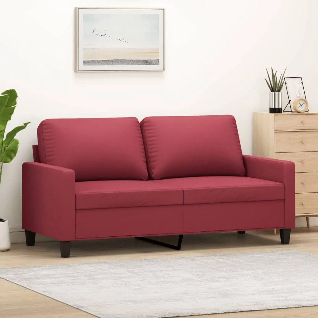 Sofá de 2 lugares 140 cm couro artificial vermelho tinto