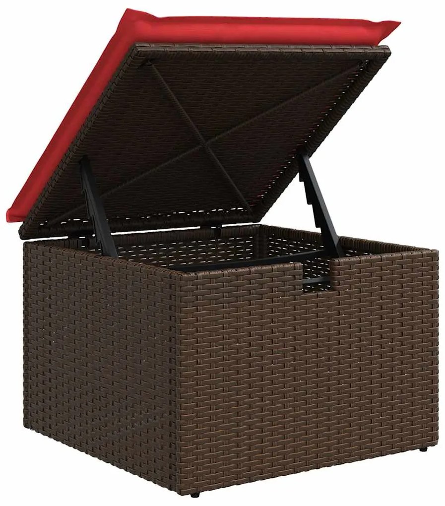 9 pcs conjunto sofás p/ jardim c/ almofadões vime PE castanho