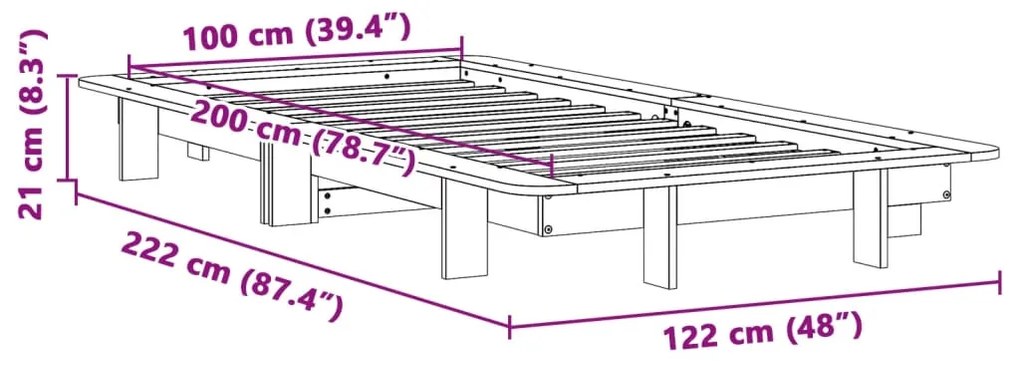 Cama sem colchão 100x200 cm pinho maciço castanho-mel