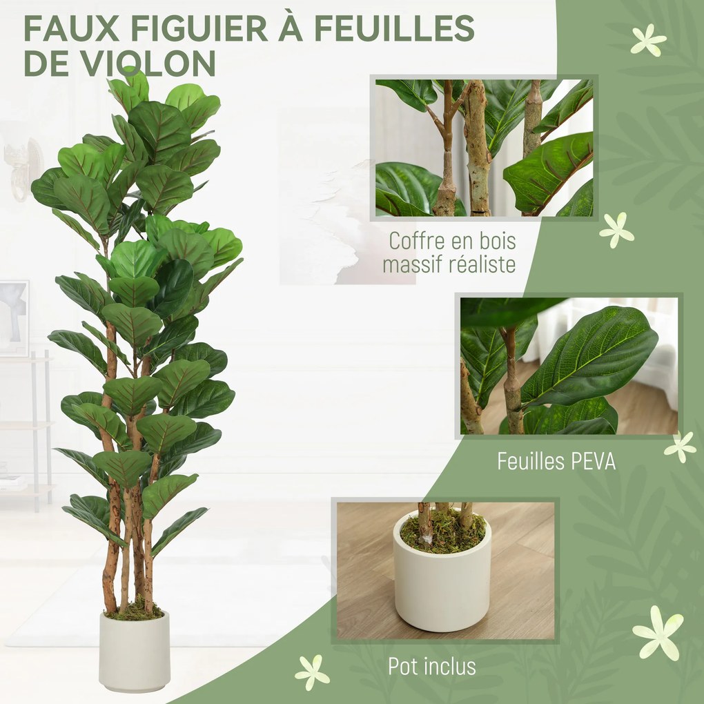 Planta artificial de interior de 150 cm – Figueira-lira artificial com vaso de plástico e tronco de madeira maciça, verde