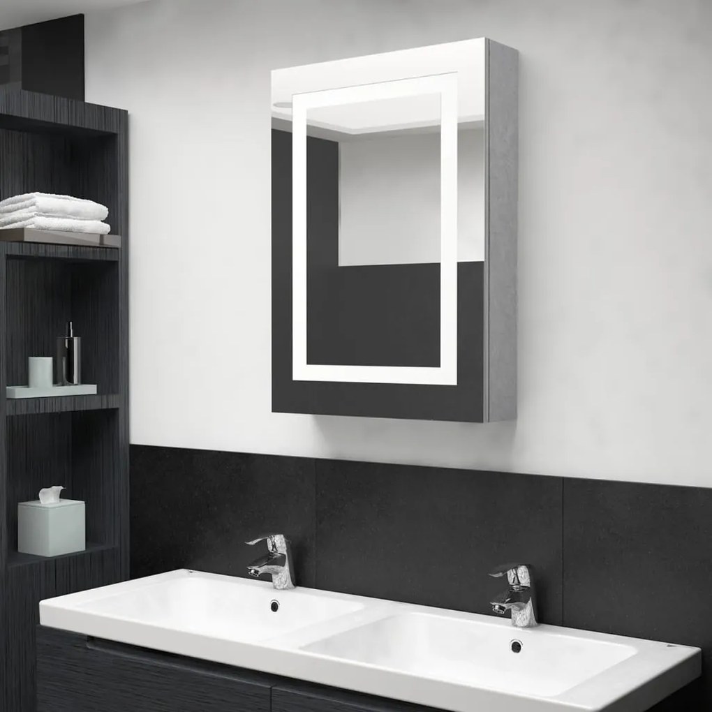 vidaXL Armário espelhado casa de banho LED 50x13x70cm cinzento cimento
