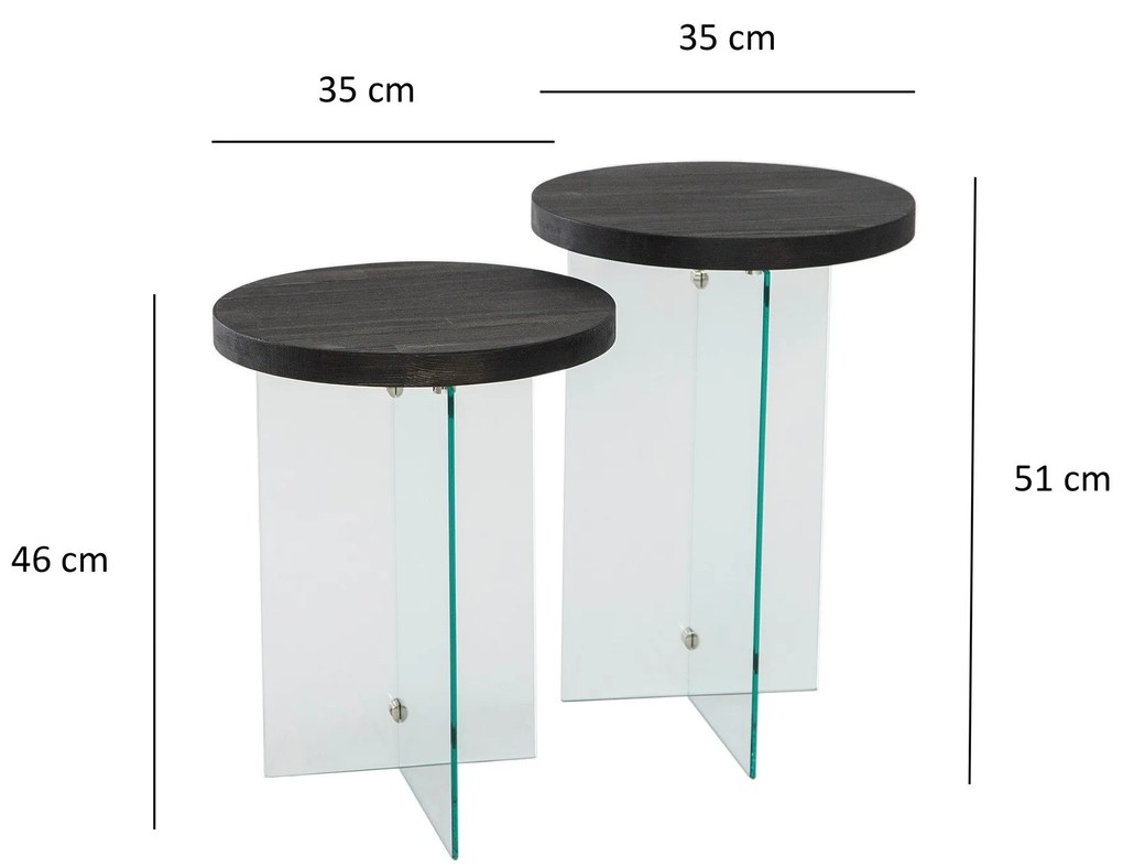 Conjunto de Mesas de Café Serenity – Antracite e Transparente – 35x51
