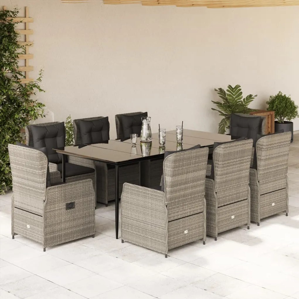 9 pcs conjunto de jantar p/ jardim c/ almofadões cinzento claro