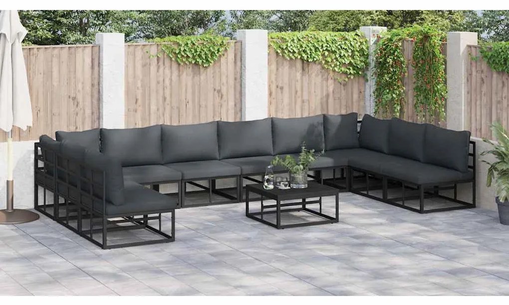 Conjunto de Sofá de Jardim 10 pcs Preto 423 x 211,5 x 71 cm