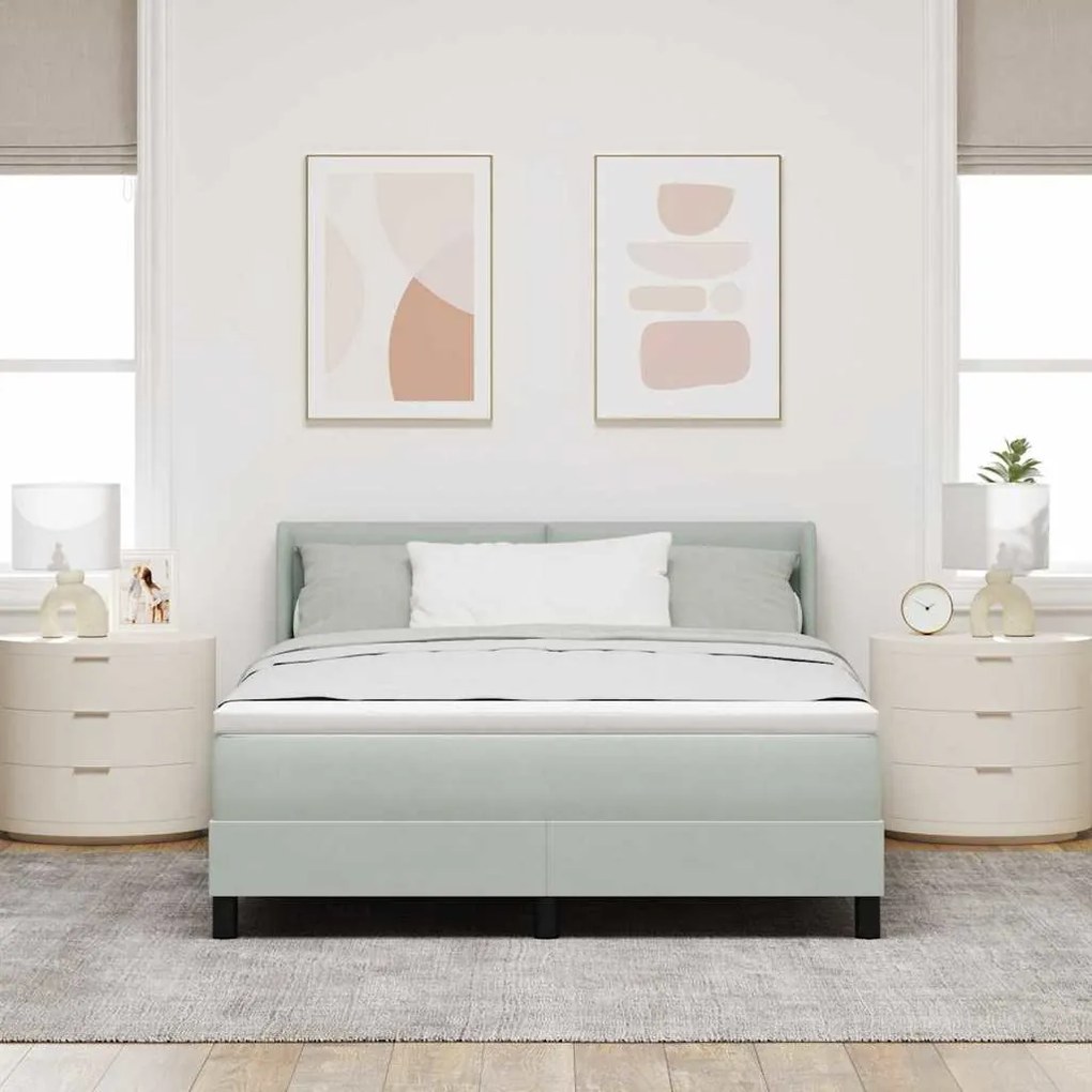 Cama Box com Colchão vidaXL Cinza Claro 140x200 cm de Veludo