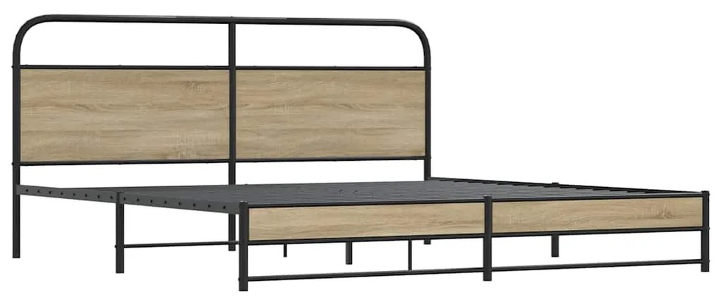 Estrutura de cama sem colchão 200x200cm metal carvalho fumado