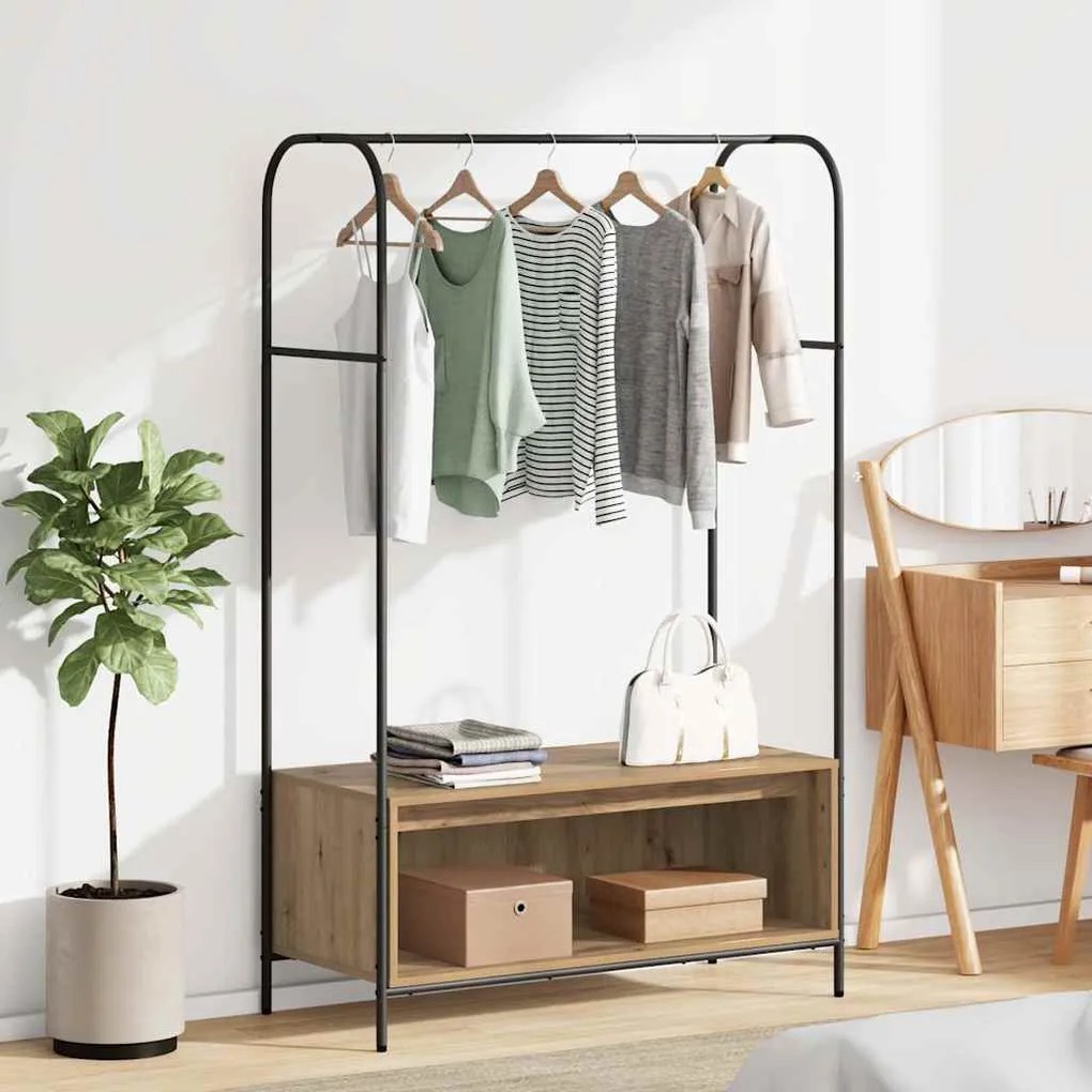 Cabide de Roupas com Prateleiras em Carvalho Artesanal 100x44x160 cm