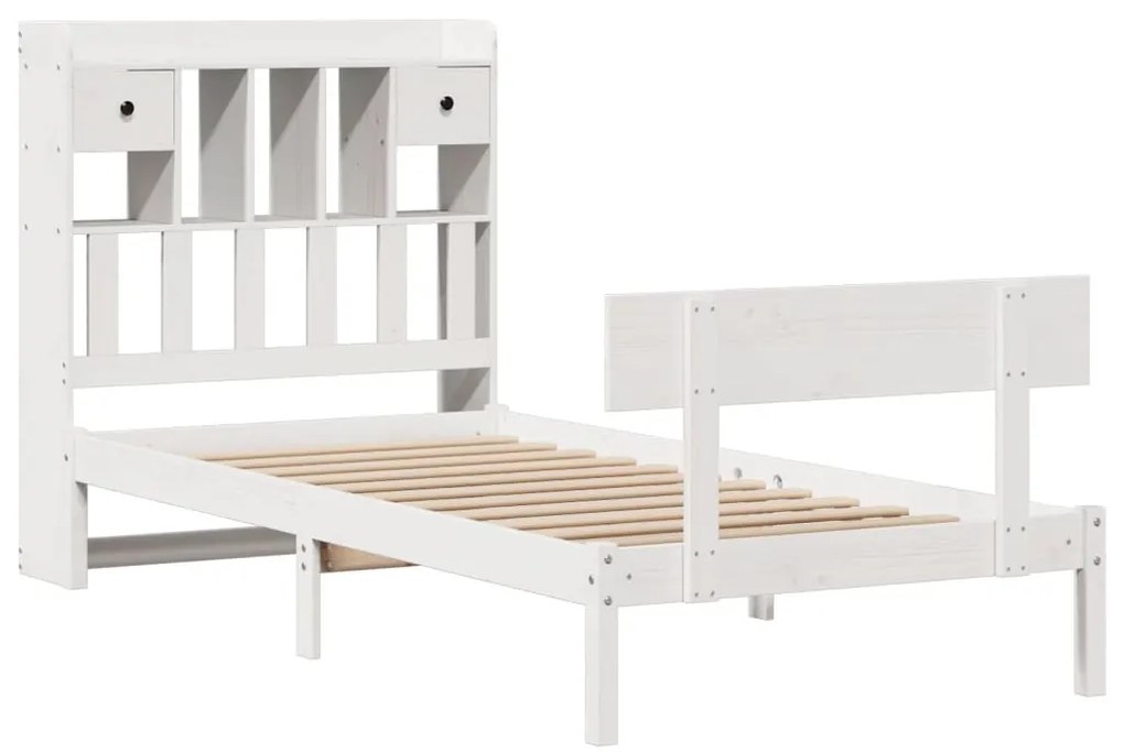 Cama com estante sem colchão 90x200 cm pinho maciço branco