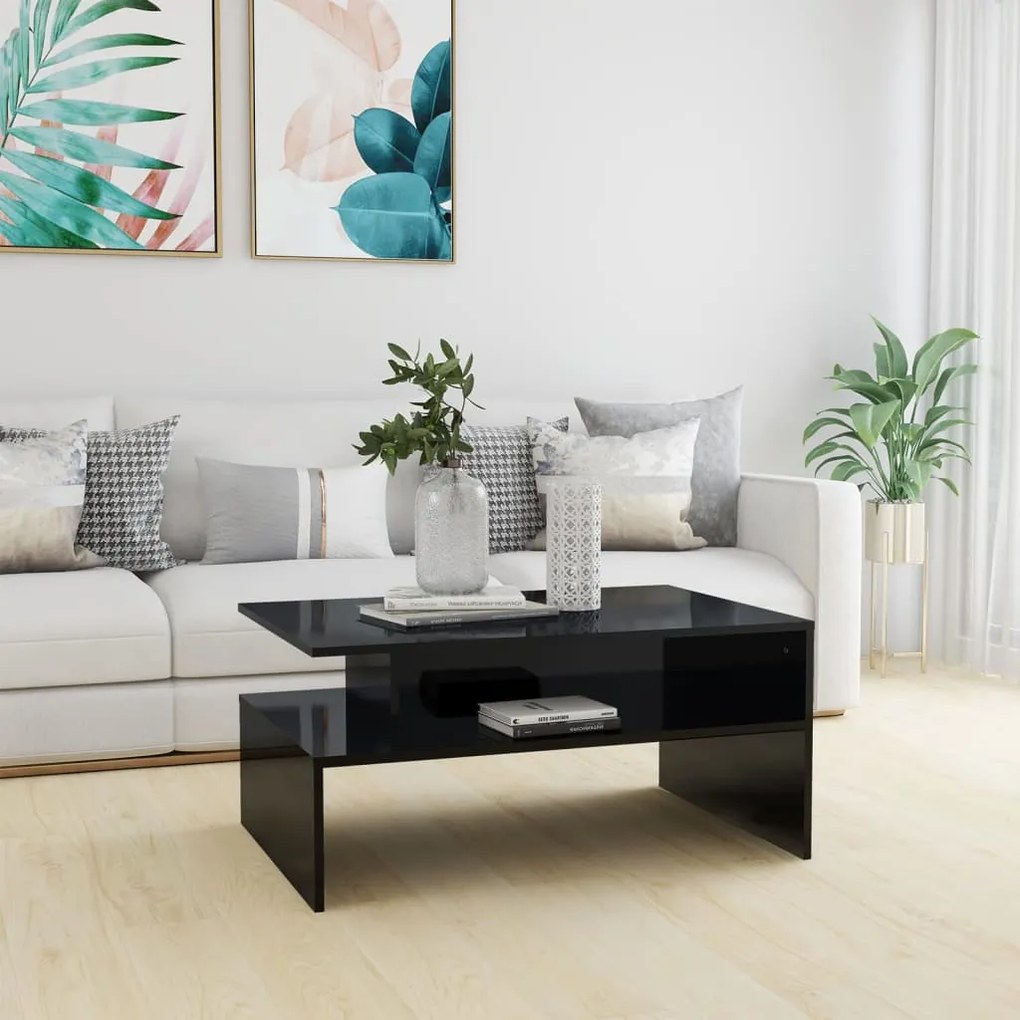 vidaXL Mesa de centro 90x60x42,5 cm contraplacado preto brilhante