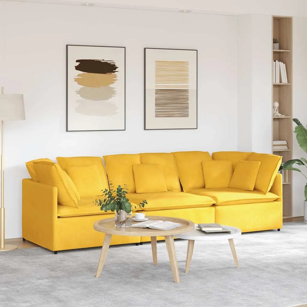vidaXL Sofá modular com almofadas tecido corduroy amarelo-claro