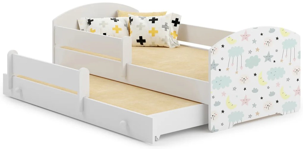 Cama infantil dupla branca Luk estrelas 160x80 - colchão e estrado incluído