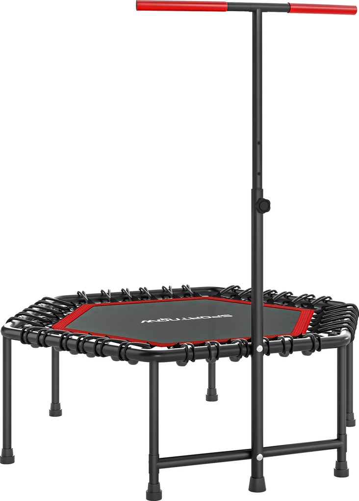 Trampolim Fitness 114x114x132 cm com Guiador Ajustável em 3 Níveis Estrutura de Aço para Treino de Perna Corpo Vermelho