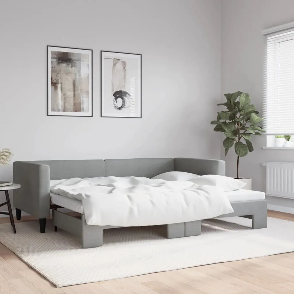 vidaXL Sofá-cama com gavetão 90x200 cm tecido cinzento-claro