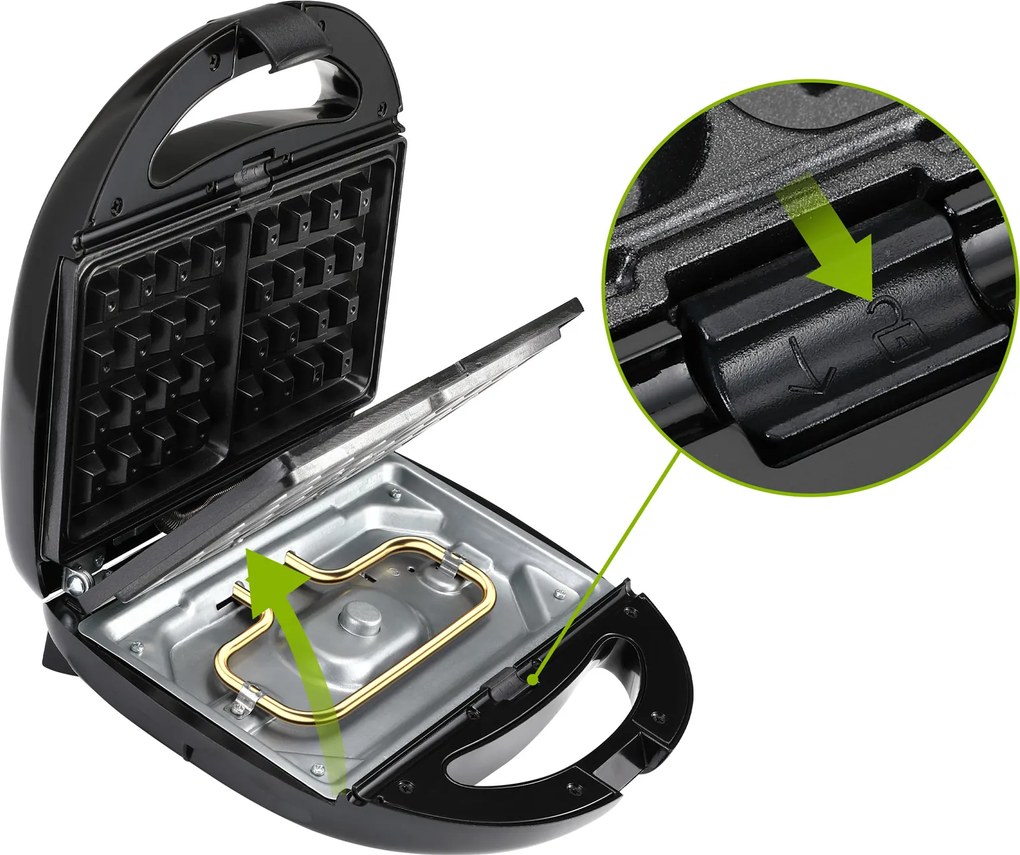 Grelhador de contacto 3 em 1 de 800 W, 23 x 22 x 10 cm Preto + Prateado