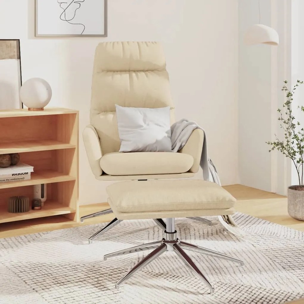 3097515 vidaXL Cadeira de descanso com banco tecido cor creme
