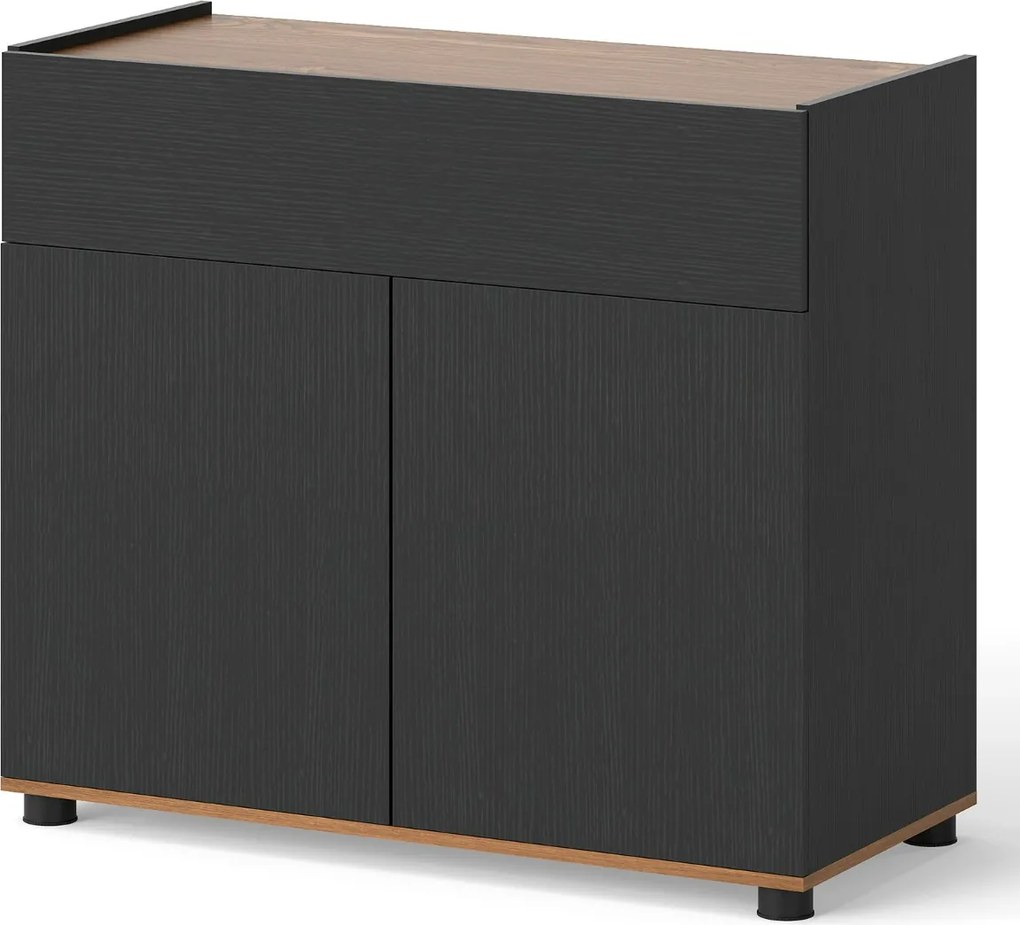 Aparador, armário de Cozinha 80 × 35 × 70 cm com arrumação em madeira com 1 gaveta e 2 portas Credenza estilo moderno rústico Preto