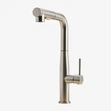 Torneira De Cozinha Com Bica Alta Extraível Em Aço Inoxidável Olyt Cinzento Escovado - Sklum