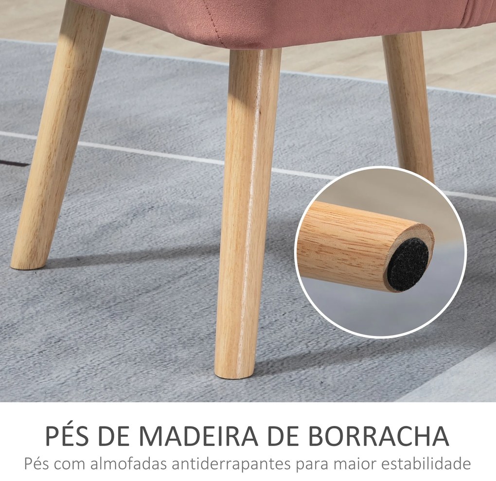 Poltrona Moderna Poltrona de Leitura Estofada em Veludo com Assento Amplo Pés em Madeira  67x61,5x71 cm Rosa