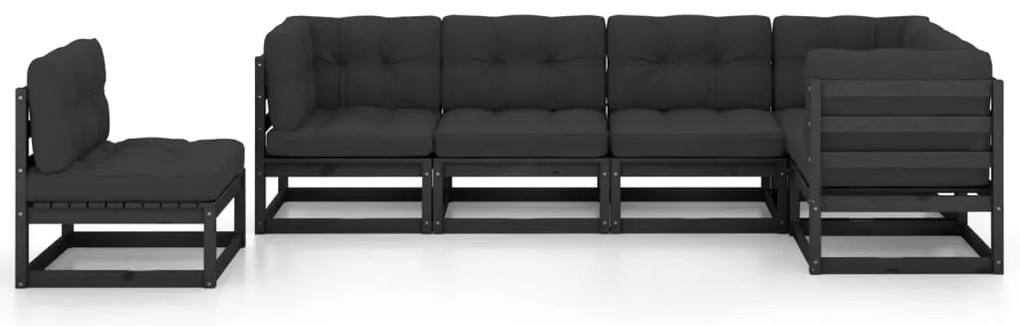 6 pcs conjunto longue de jardim c/ almofadões pinho maciço