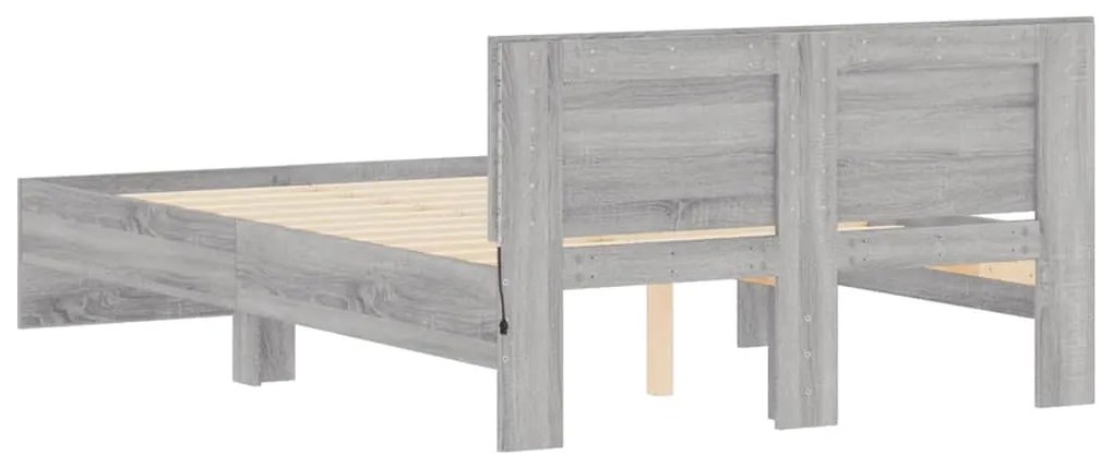 Estrutura cama c/ cabeceira/luzes LED 140x200cm cinzento sonoma