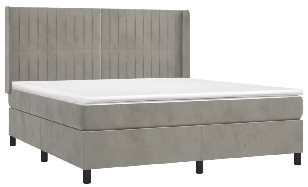 Cama box spring c/ colchão/LED 180x200 cm veludo cinzento-claro