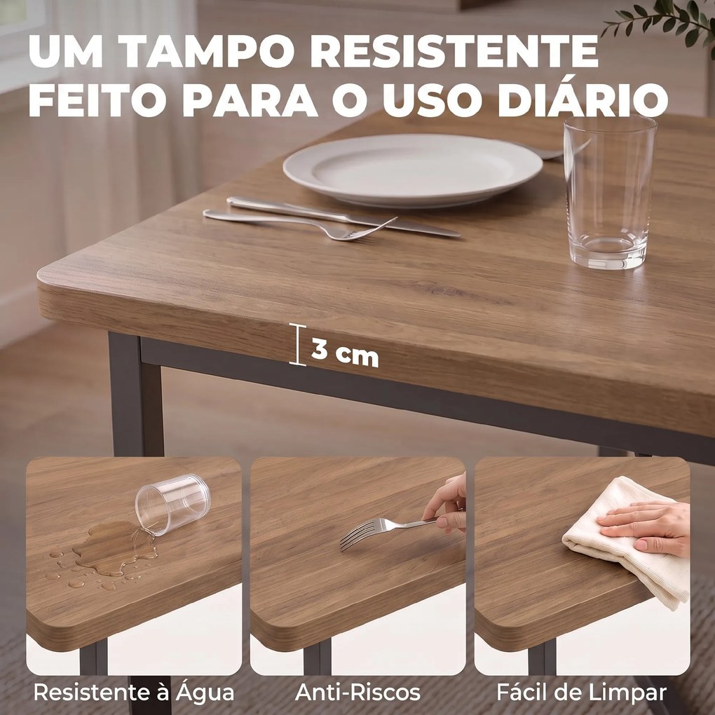 Conjunto de Mesa de Jantar Extensível 120-160 cm e 6 Cadeiras Empilháveis para 4-6 Pessoas Castanho Efeito Madeira