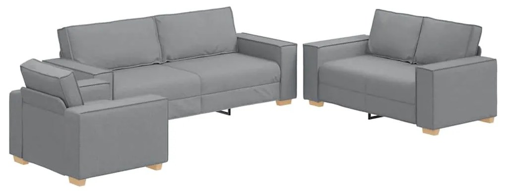Conjunto de Sofá 3 Peças com Almofadas Cinza Claro