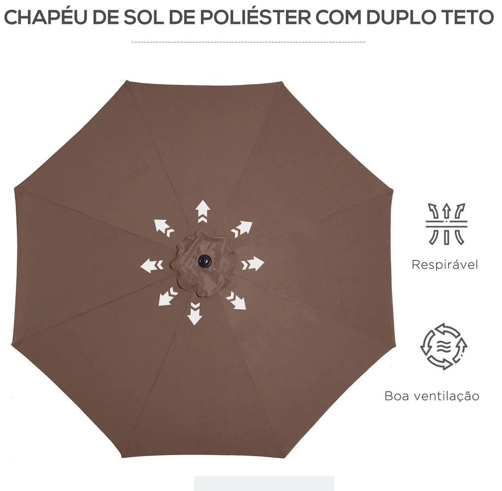 Chapéu de Sol de Jardim Ø295x250cm com Manivela Chapéu de Sol Exterior