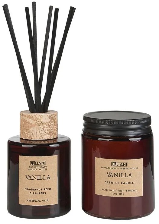 Conjunto de vela de cera de soja e difusor de fragrância baunilha DARK ELEGANCE Beliani