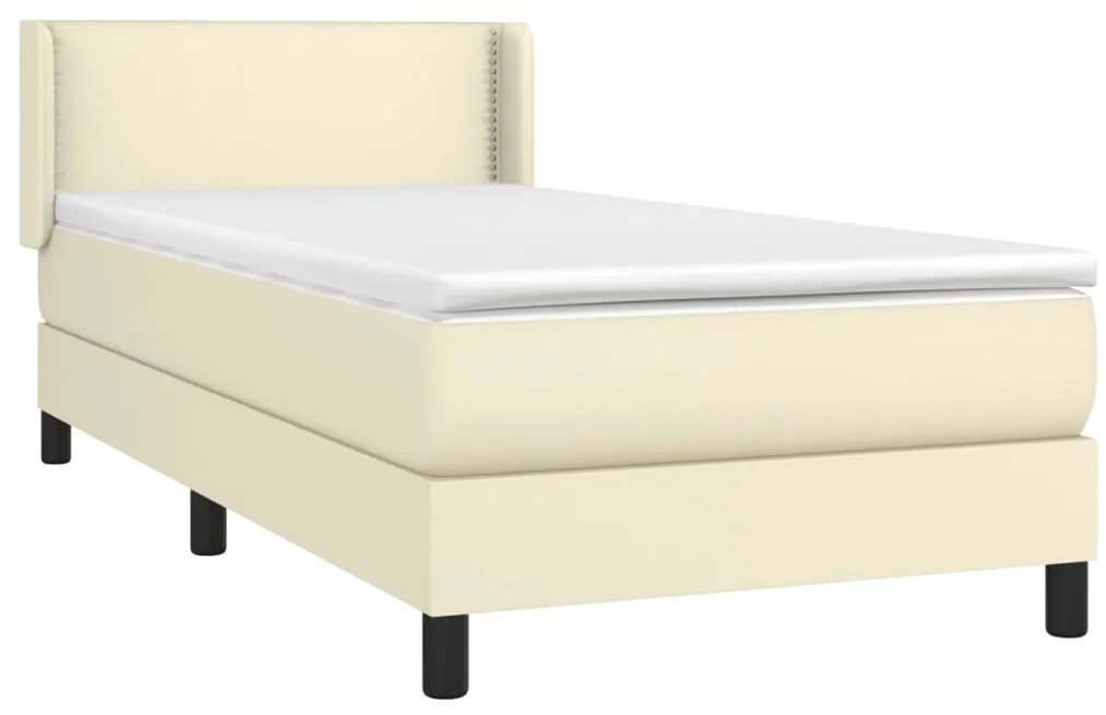 Cama com molas/colchão 100x200 cm couro artificial cor creme