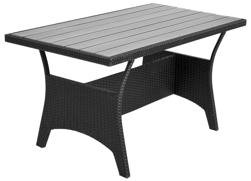 Conjunto de jardim de canto em polyrattan com tampo em WPC preto/creme