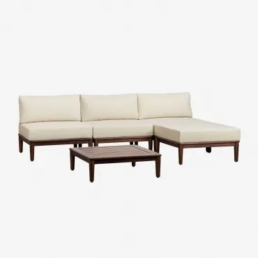 Conjunto De Sala Com Sofá Modular De 3 Peças, Mesa De Centro E Puff Em Acácia Giulia Crema - Sklum