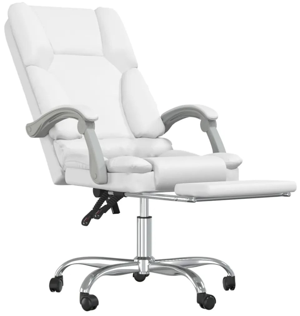 Cadeira escritório massagens reclinável couro artificial branco