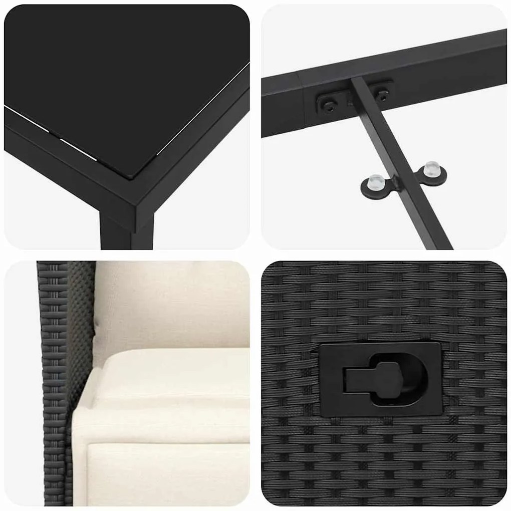 Conjunto de Jantar de Jardim de 5 Peças com Almofadas Pretas em Rattan