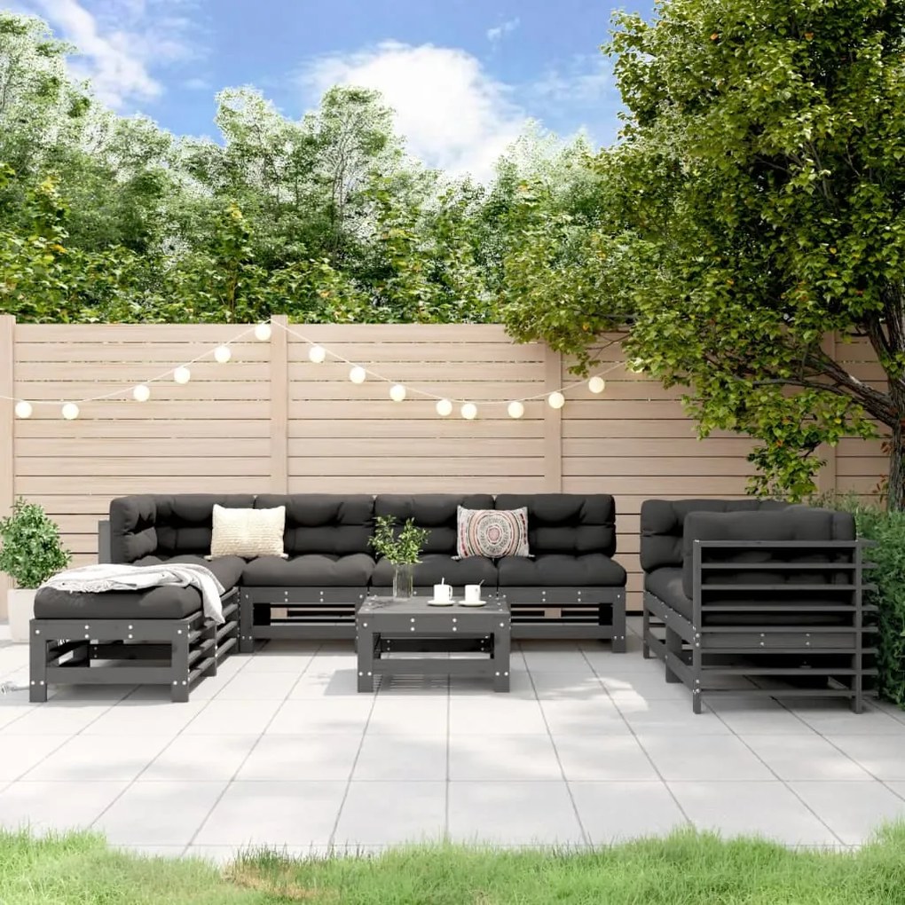 vidaXL 9 pcs conjunto lounge de jardim pinho maciço cinzento