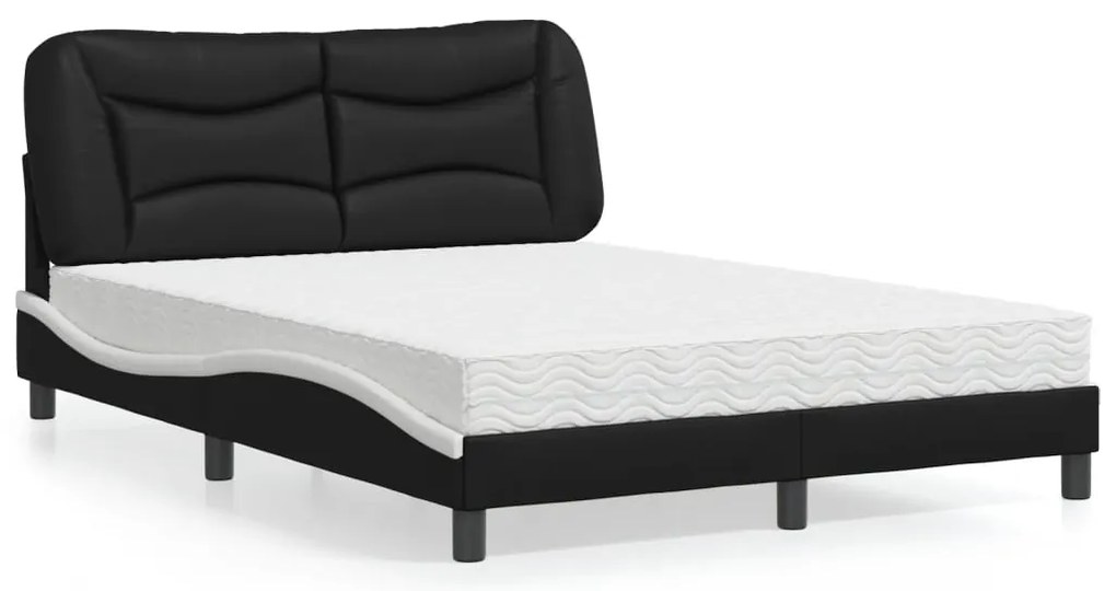 Cama com colchão 140x200 cm couro artificial preto e branco