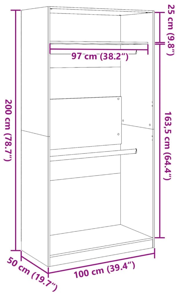 Roupeiro 100x50x200 cm contraplacado carvalho sonoma