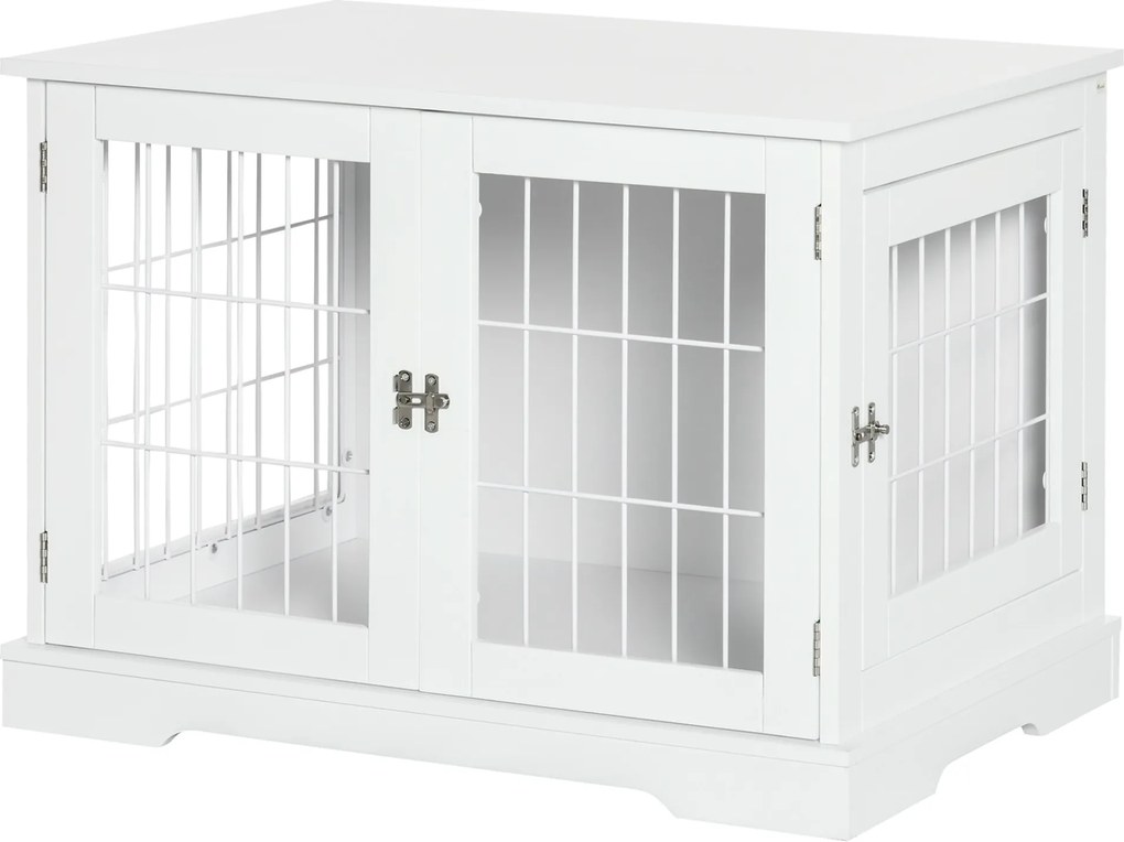 Gaiola para cães 2 em 1: mesa auxiliar e gaiola com 2 portas com fechadura 76 x 54,5 x 56 cm - Metal e MDF