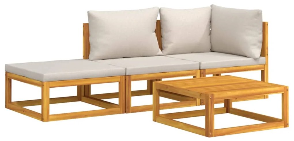 4 pcs conj. lounge de jardim madeira c/ almofadões cinza-claro