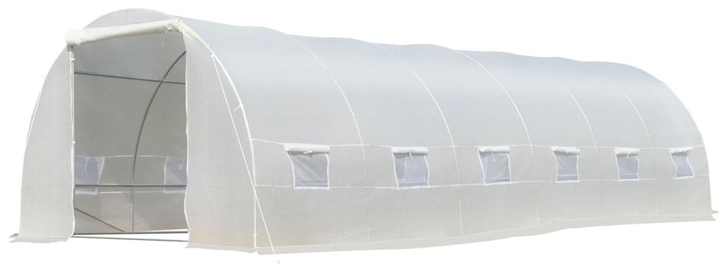 Estufa de jardim Tipo túnel para cultivo com 12 janelas e porta de enrolar Aço e PE 800x300x200 cm Branco