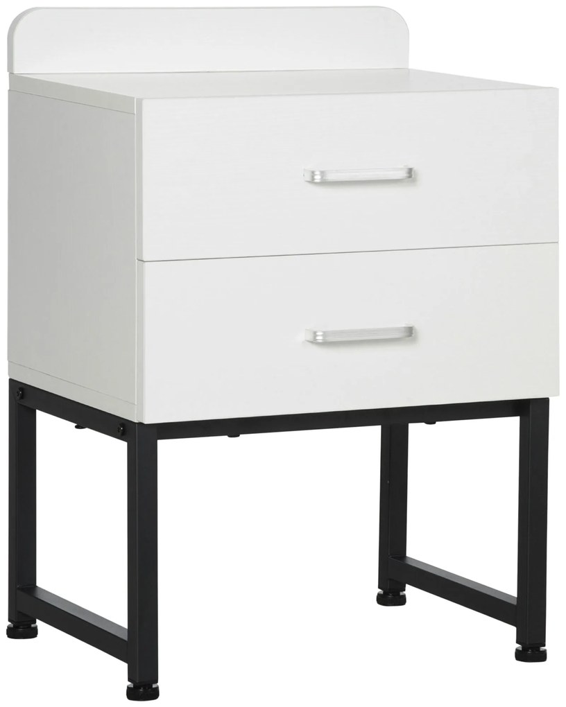 HOMCOM Mesa Cabeceira 2 Gavetas Borda Elevada Pés Aço Design Moderno Auxiliar Dormitório Sala Estar 40x29x58cm Branco | Aosom Portugal